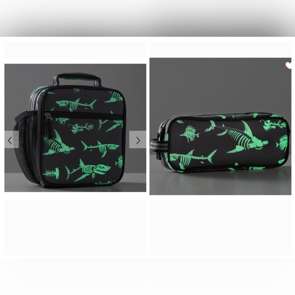 Pottery Barn kids Shark Bones Glow-in-the-Dark Lunch Box & pencil case NWT
